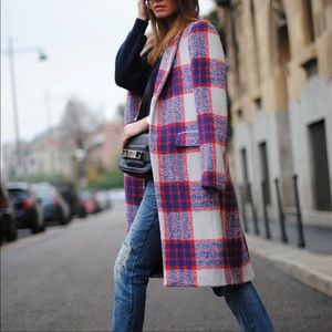 Zara Tarten Checkered Plaid Long Wool Jacket Coat